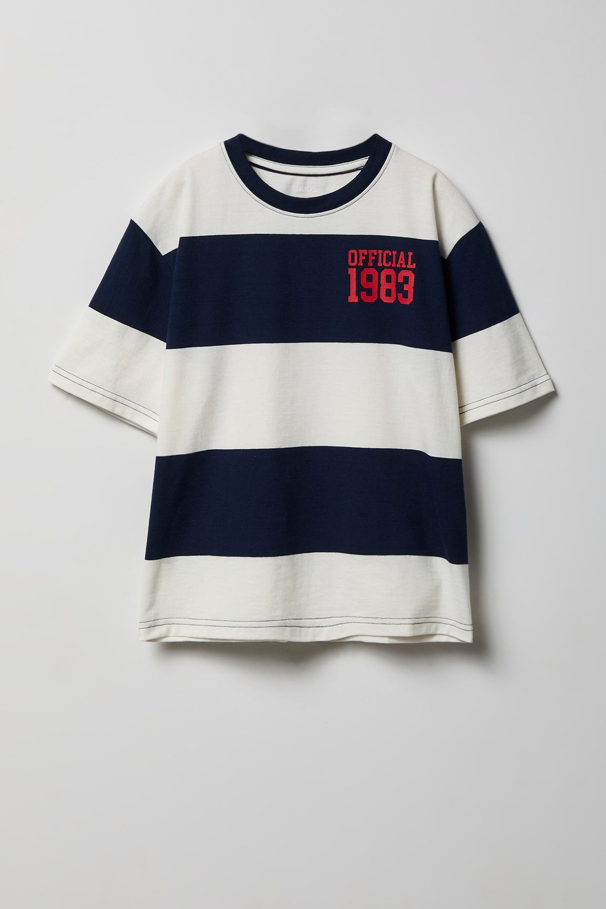Boys Graphic Striped Boxy T-Shirt - Navy
