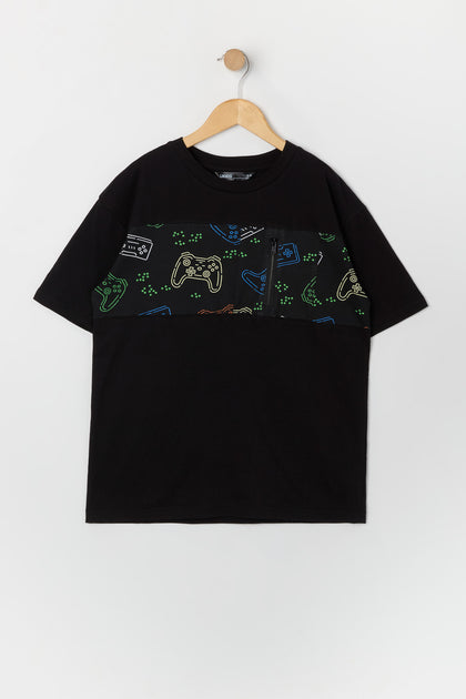 T-shirt avec blocs de couleurs à imprimé Gamer avec poches à fermeture à glissière pour garçon