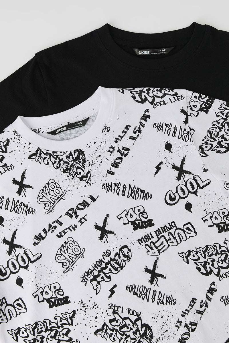 T-shirts à imprimé graffitis et uni (Paquet de 2)