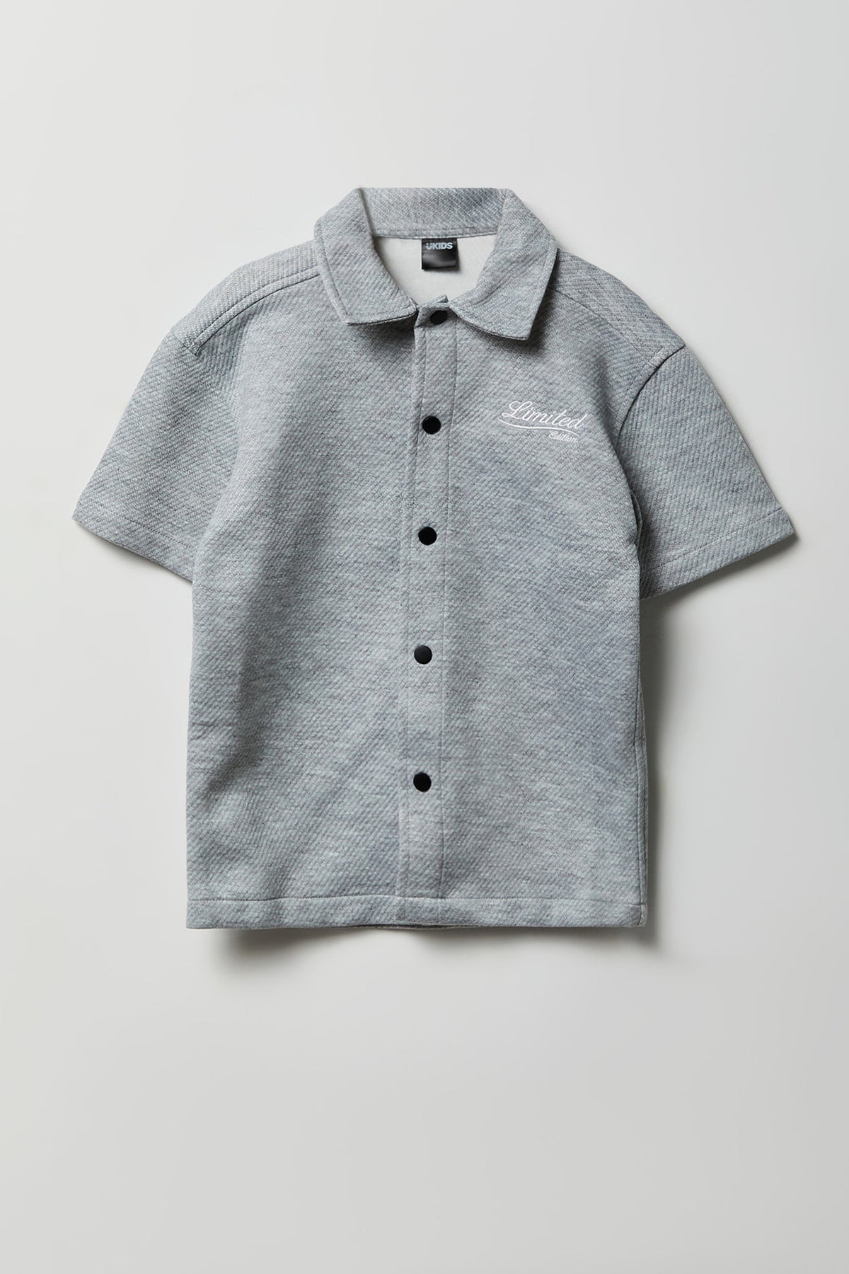 Alt View 2. Boys Textured Boxy Button-Up Top - Heather Grey