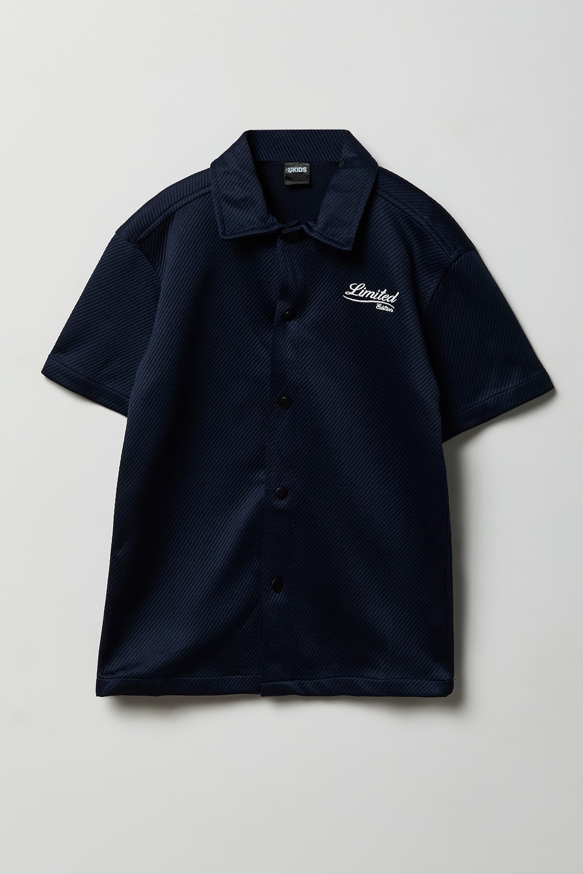 Alt View 2. Boys Textured Boxy Button-Up Top - Navy
