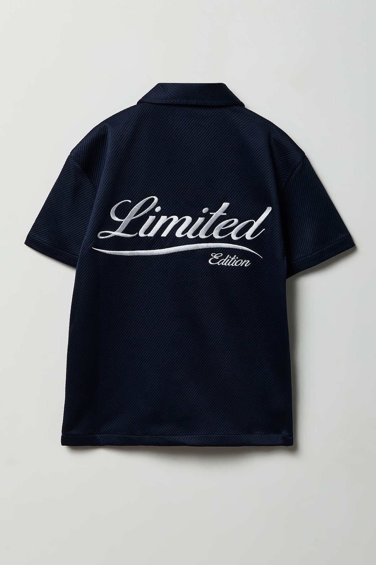Boys Textured Boxy Button-Up Top - Navy