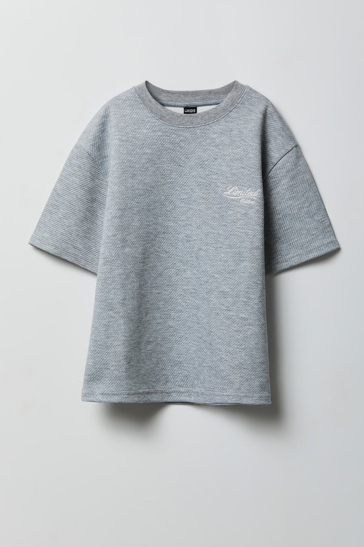 Boys Textured Embroidered T-Shirt - Heather Grey