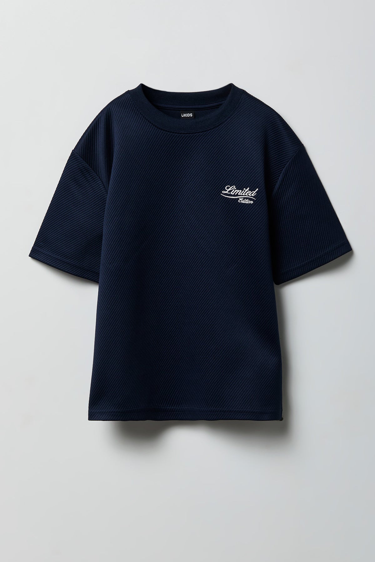 Boys Textured Embroidered T-Shirt - Navy