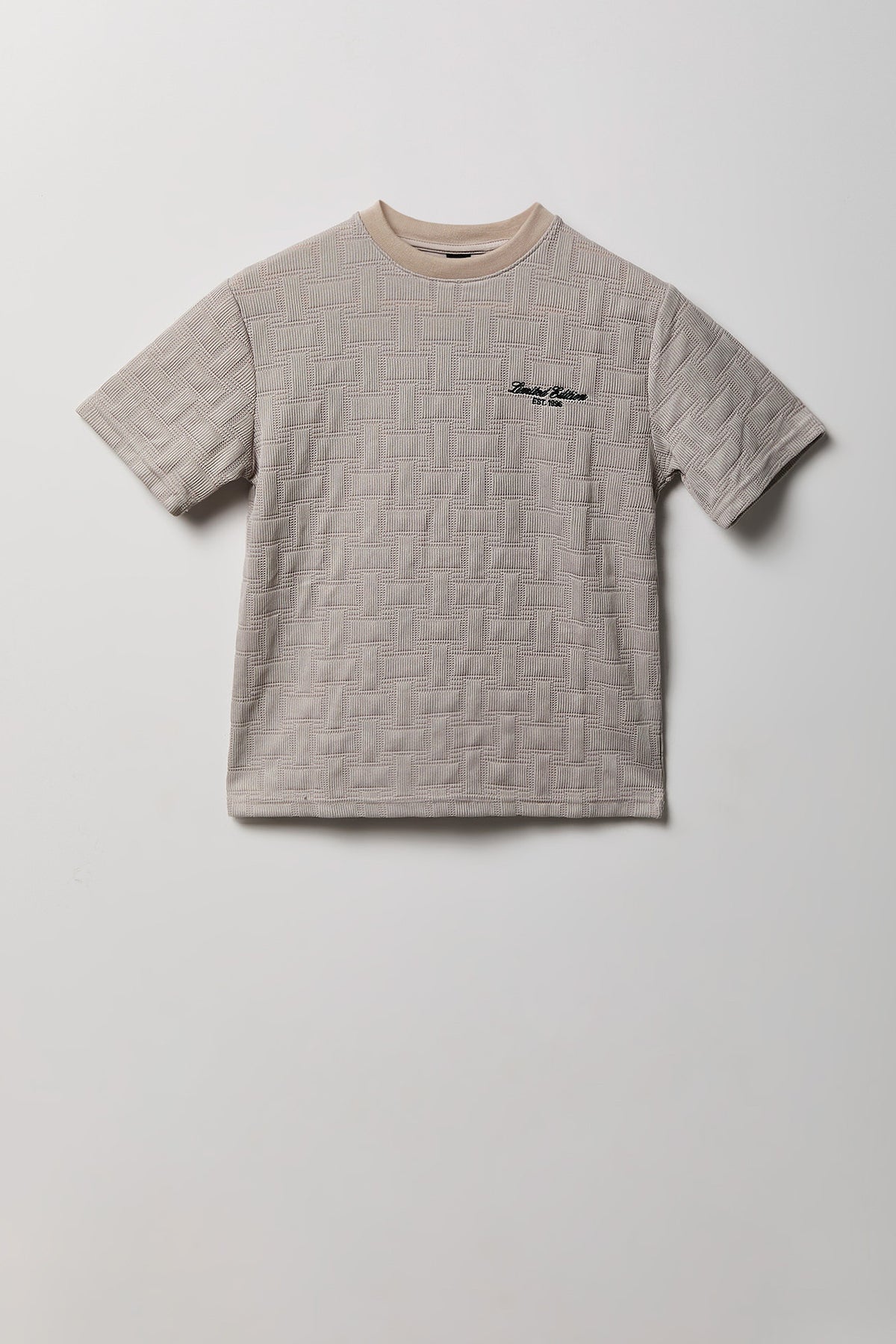 Boys Textured Knit Embroidered T-Shirt - Heather Grey