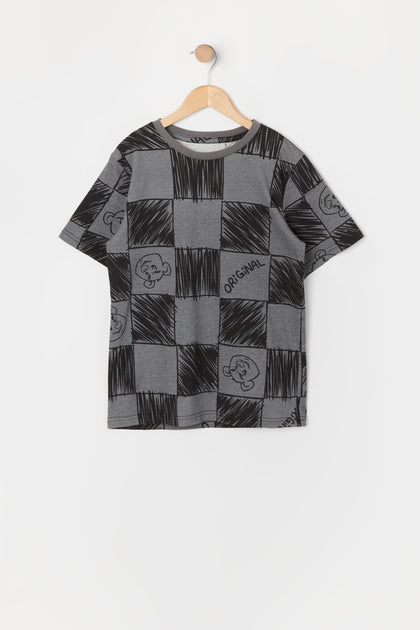 Boys Doodle Checkered Print T-Shirt