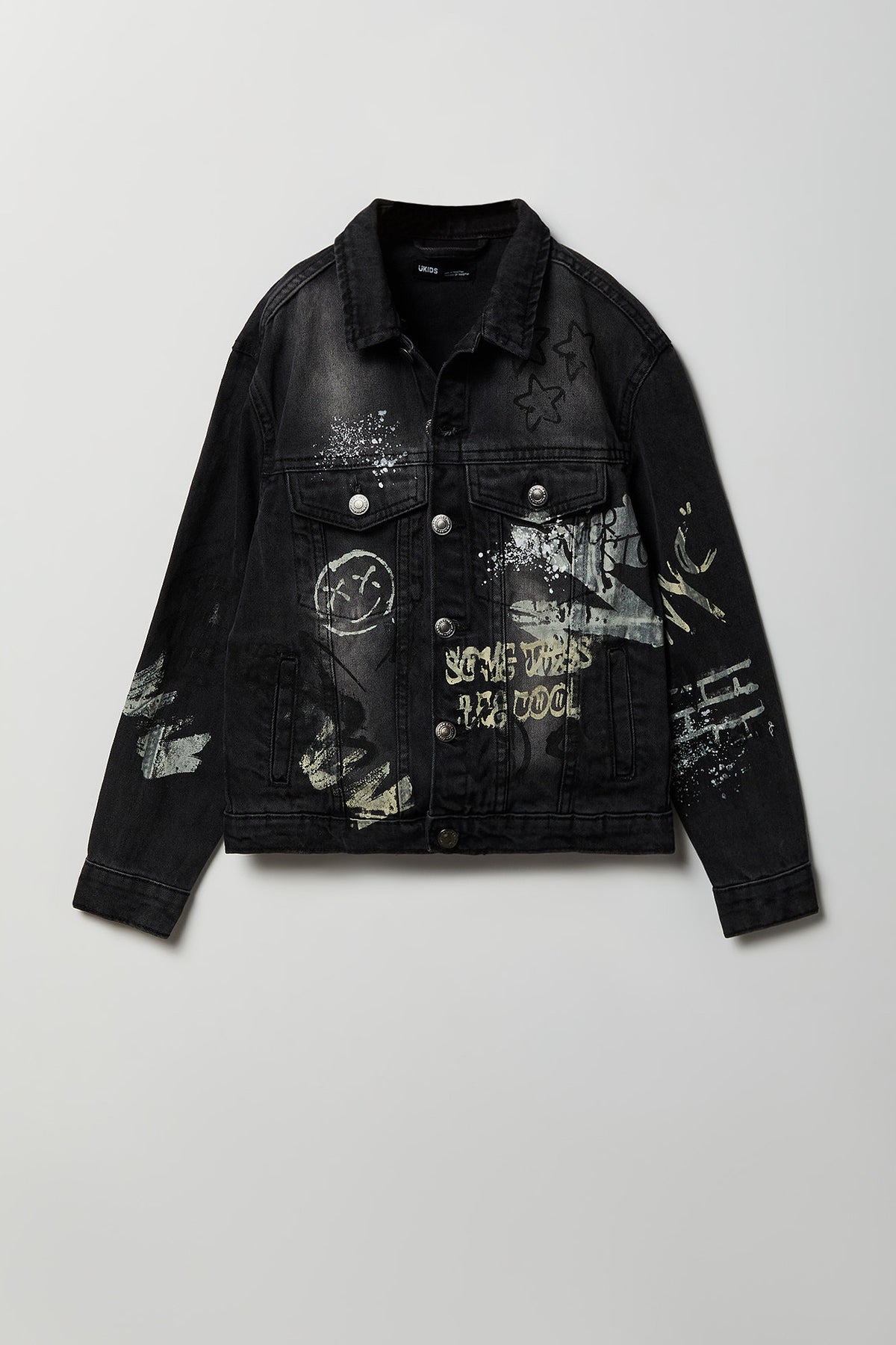Boys Graffiti Graphic Denim Jacket - Black