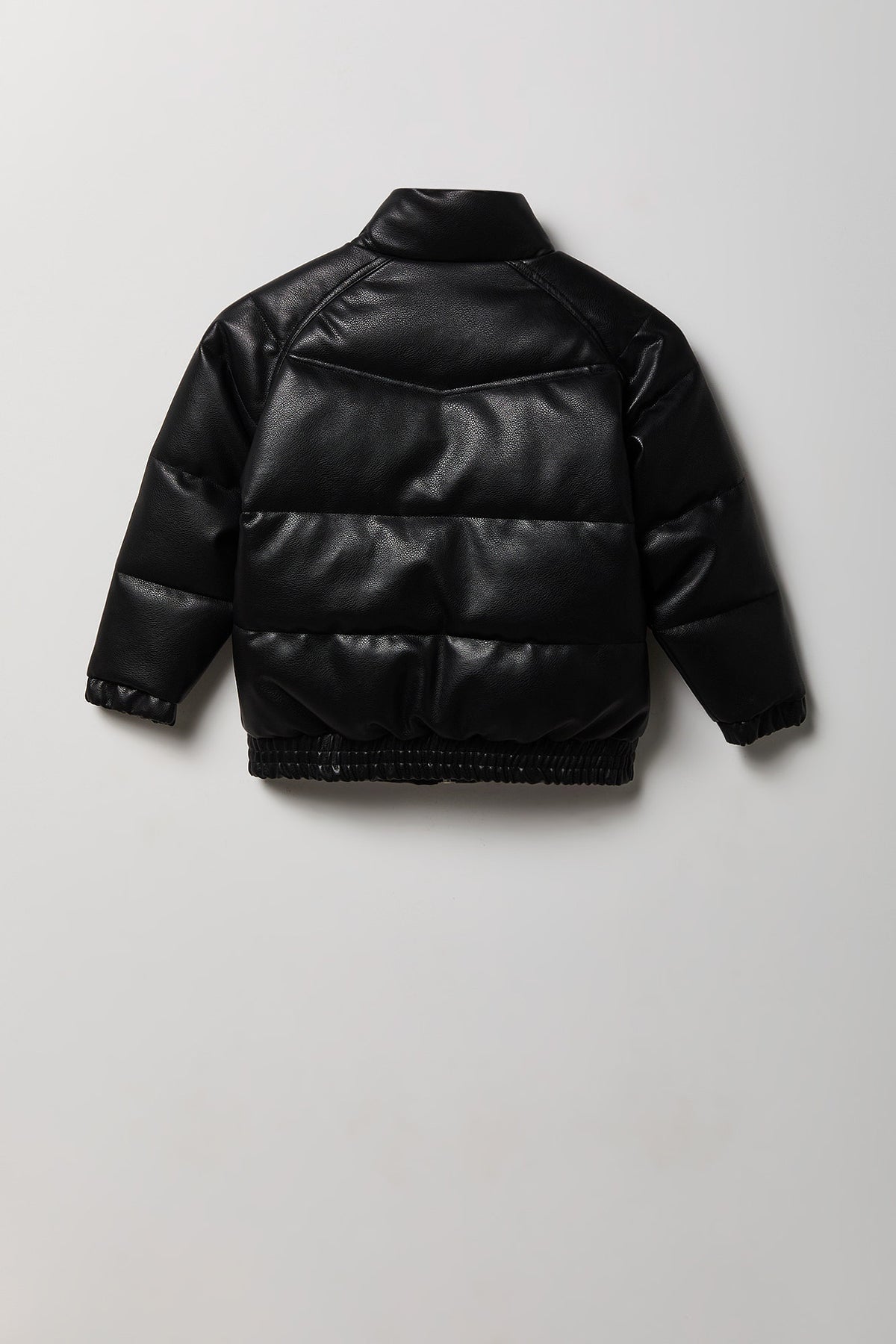 Alt View 2. Boys Faux Leather Zip-Up Puffer Jacket - Black