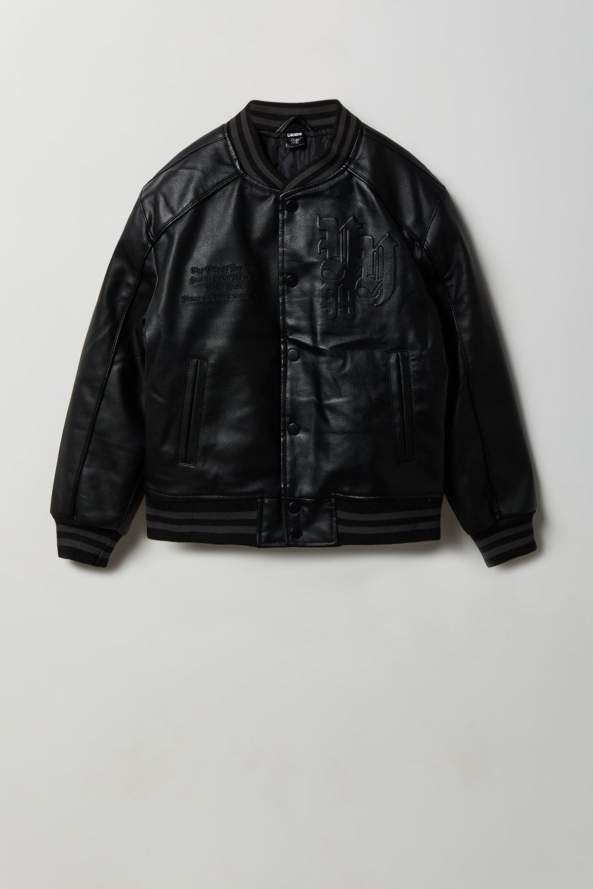 Boys Faux Leather Bomber Jacket - Black