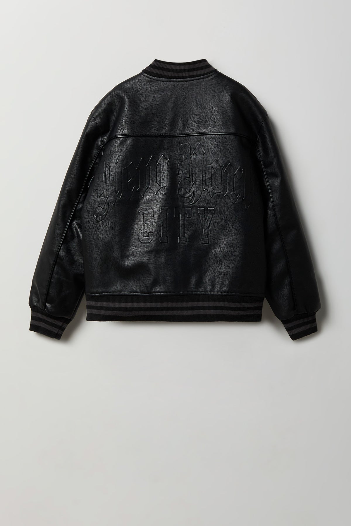Alt View 2. Boys Faux Leather Bomber Jacket - Black