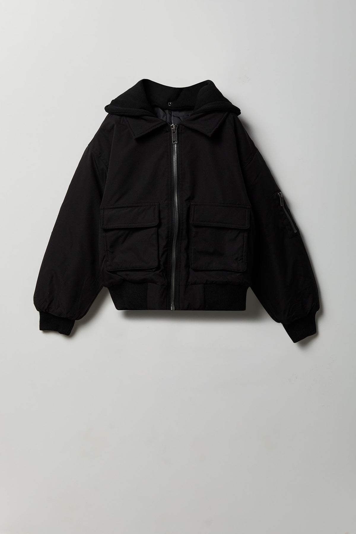Boys Hooded Bomber Jacket - Black