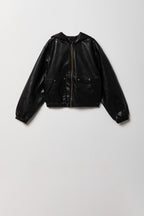 Blouson aviateur à caputhon en similicuir pour garçon