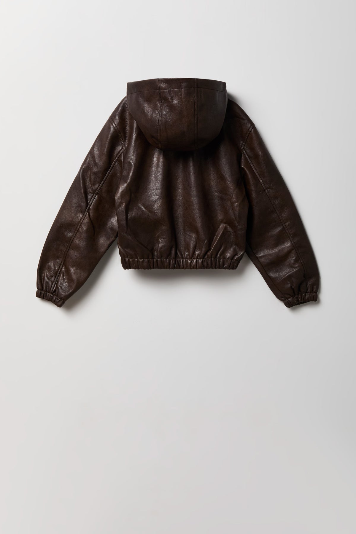 Alt View 2. Boys Faux Leather Hooded Bomber Jacket - Dark Brown