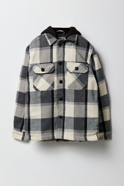 Boys Plaid Hooded Shacket