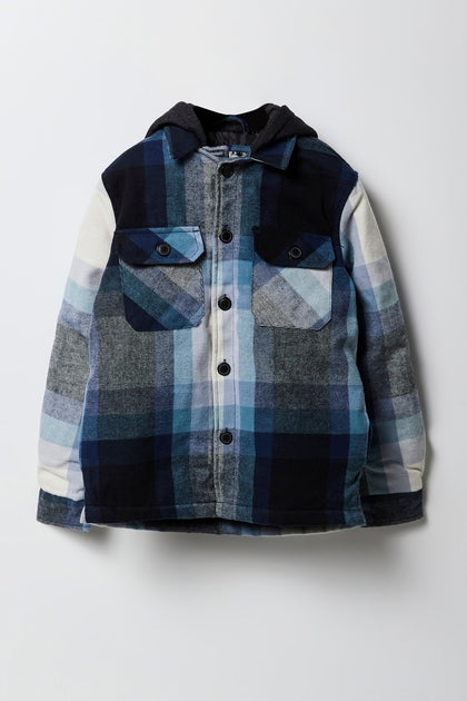 Boys Plaid Hooded Shacket