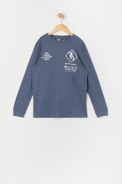 Boys Skate Safely Graphic Long Sleeve Top