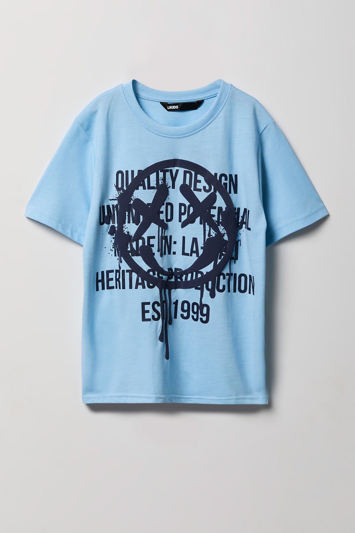 Kids Smiley Graphic T-Shirt - Light Blue