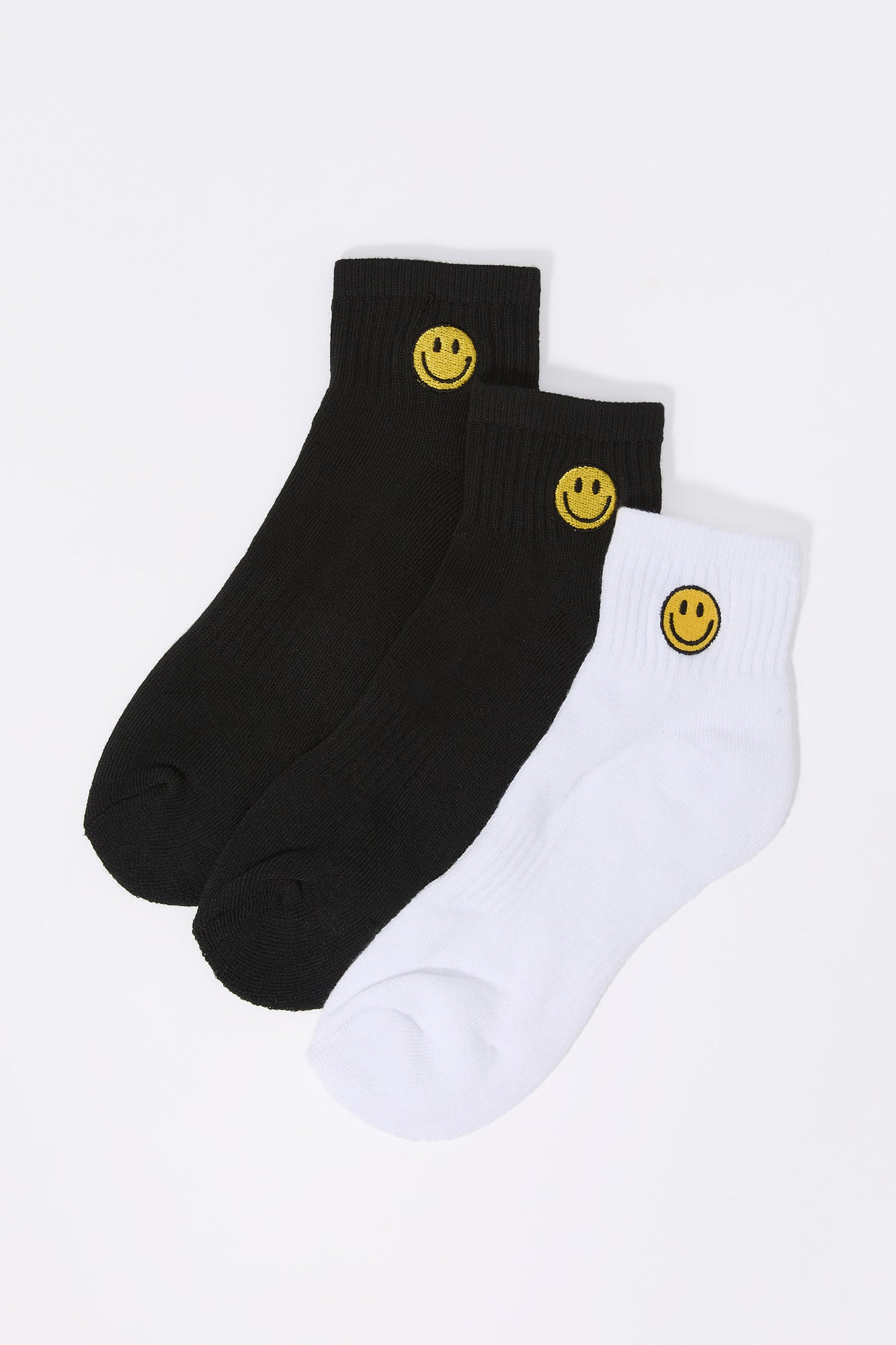 Boys Happy Face Embroidered Quarter Socks (3 Pack)