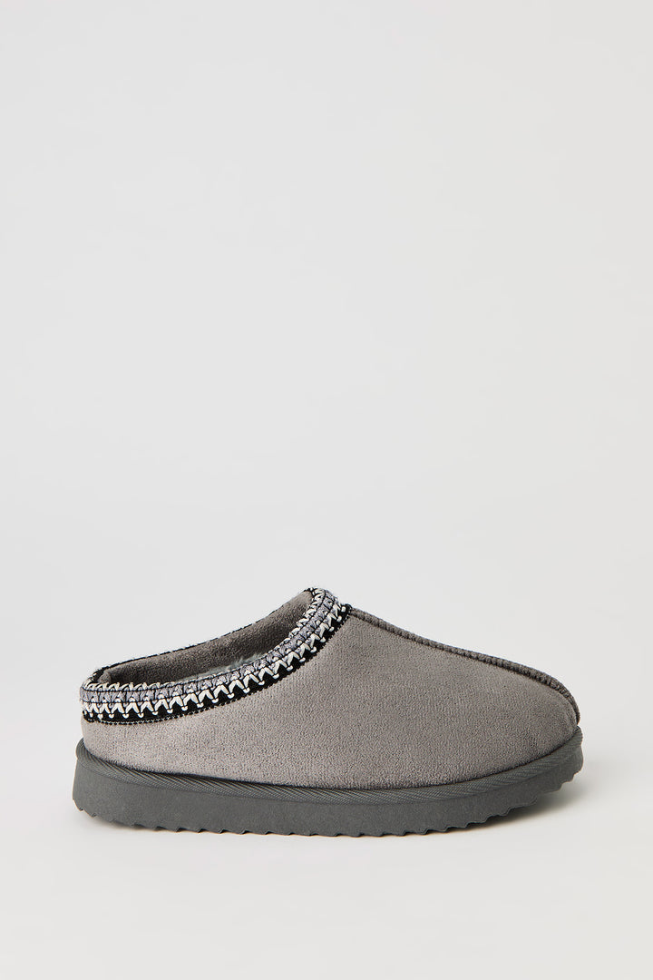 Kids Faux Suede Embroidered Slipper Booties