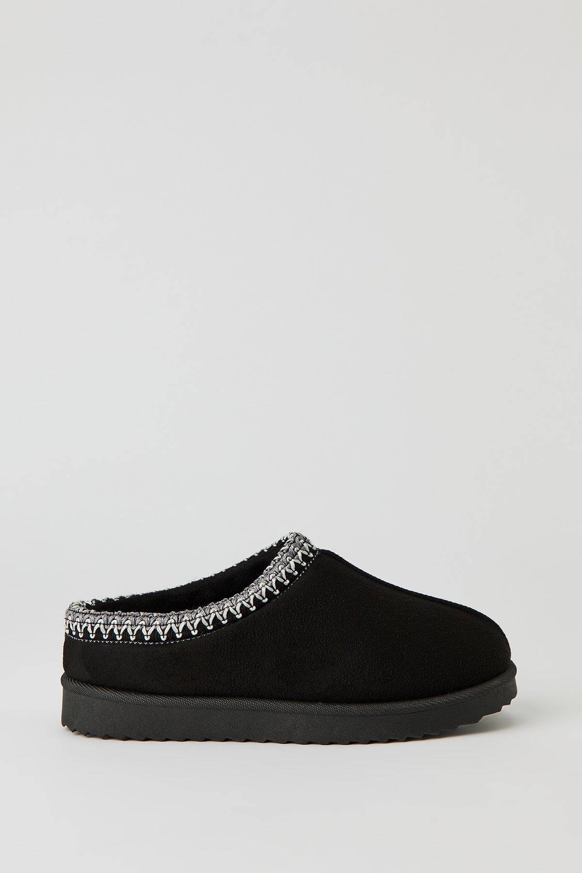 Kids Faux Sueded Embroidered Slipper Booties - Black