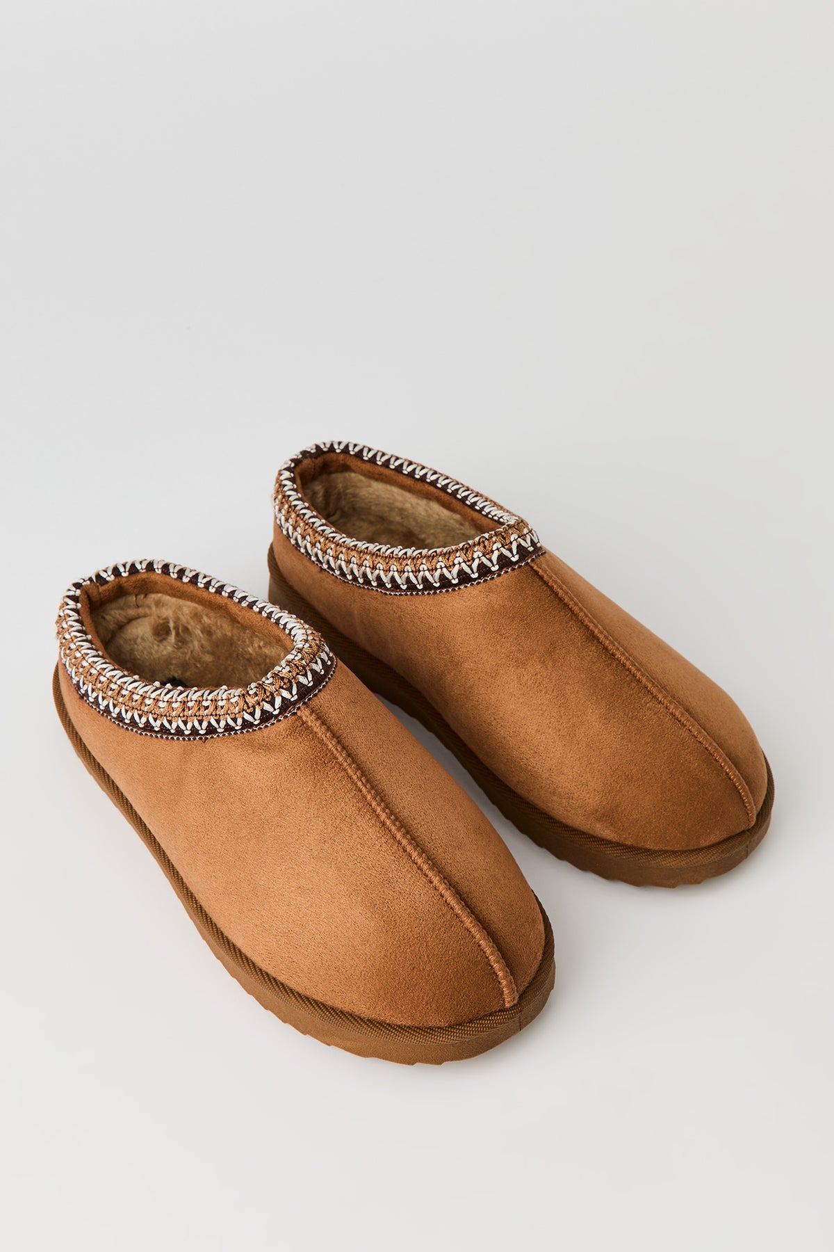 Alt View 2. Kids Faux Sueded Embroidered Slipper Booties - Camel