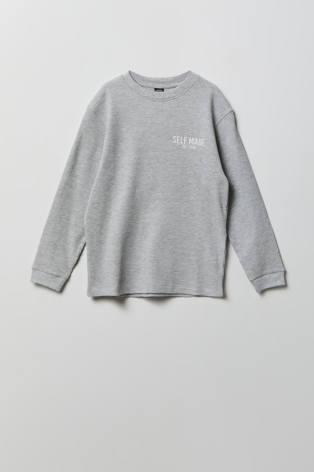 Boys Graphic Waffle Knit Long Sleeve Top - Heather Grey