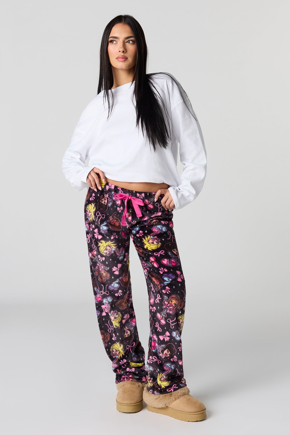 Plush Printed Pajama Pant - Black