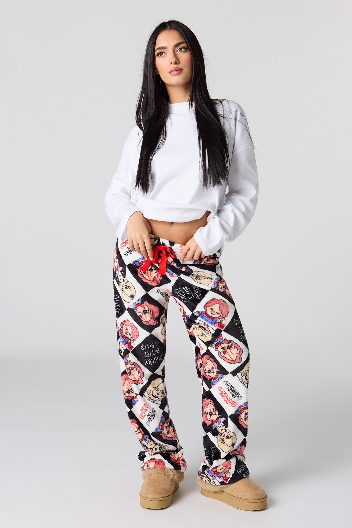 Plush Printed Pajama Pant - White