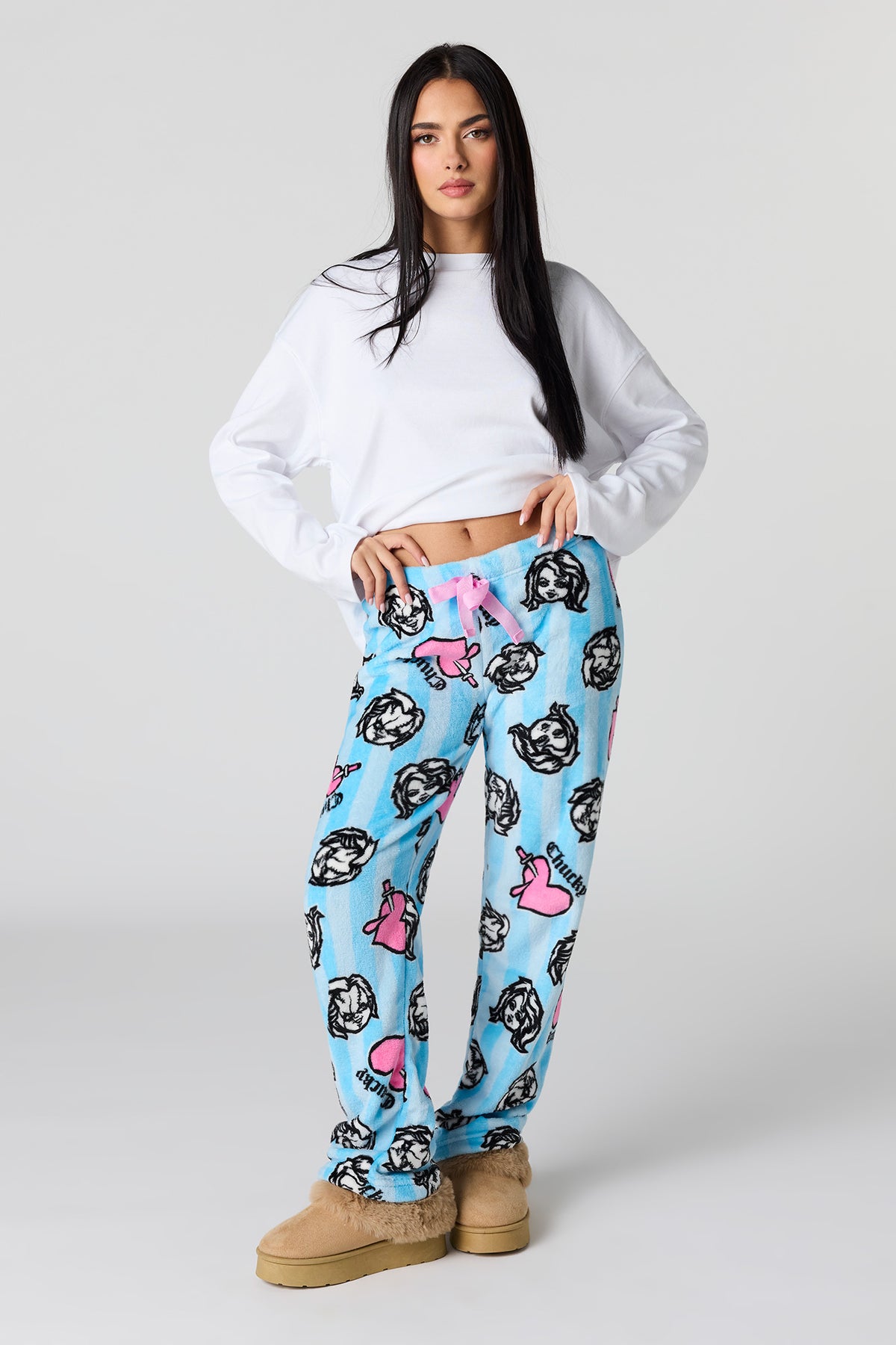 Plush Printed Pajama Pant - Blue