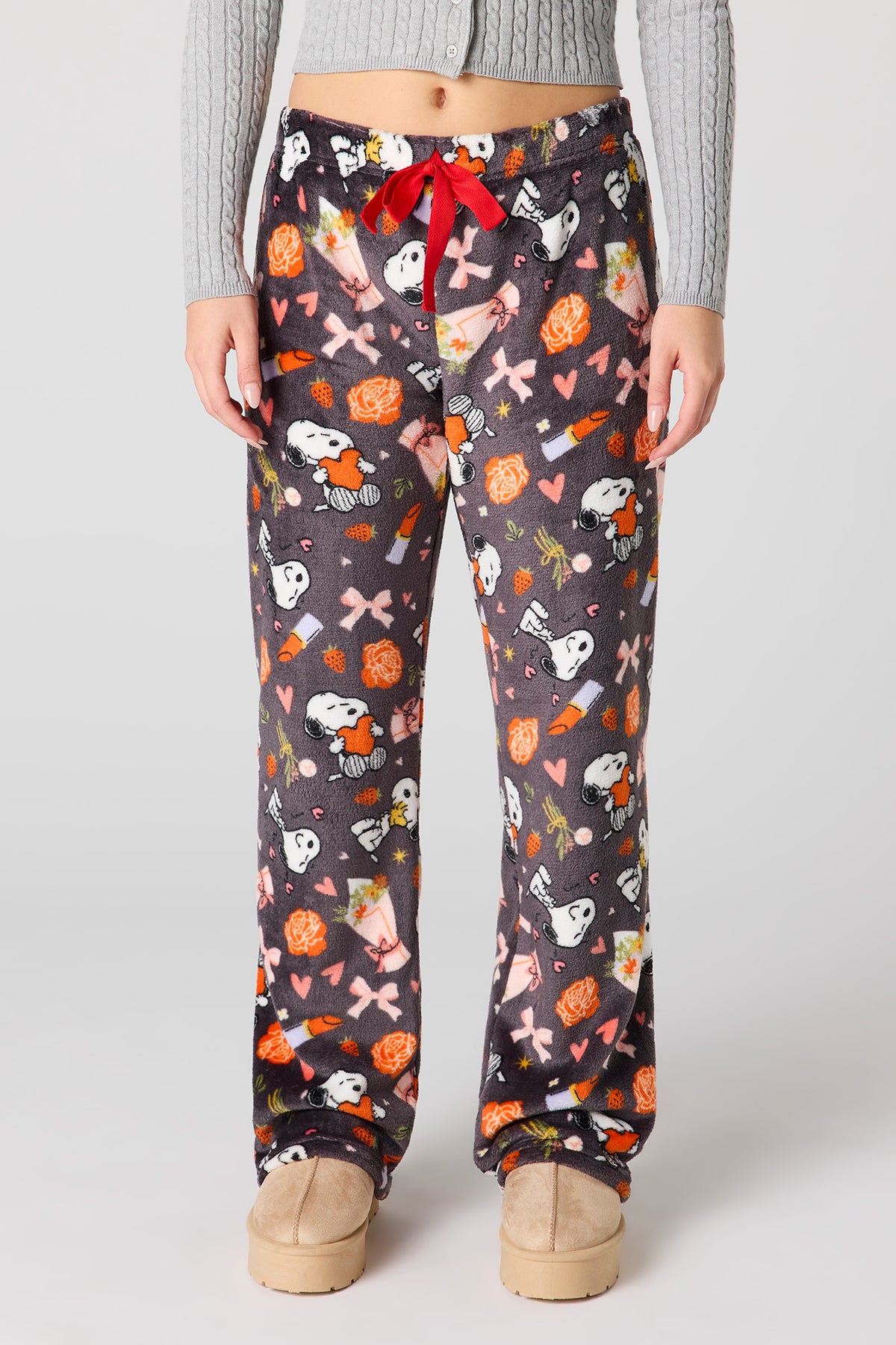 Alt View 2. Cartoon Print Plush Pajama Pant - Dark Grey
