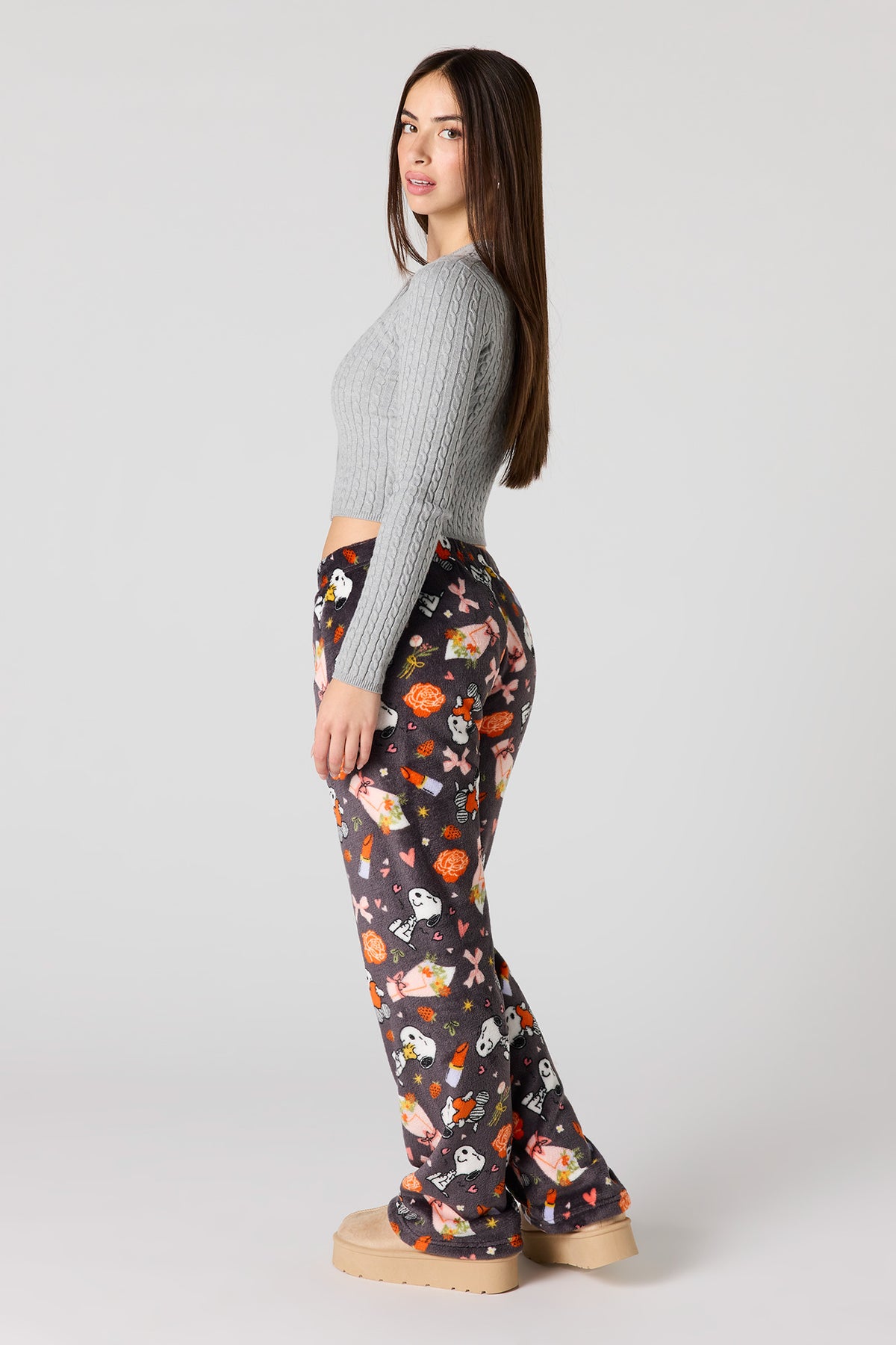 Alt View 3. Cartoon Print Plush Pajama Pant - Dark Grey
