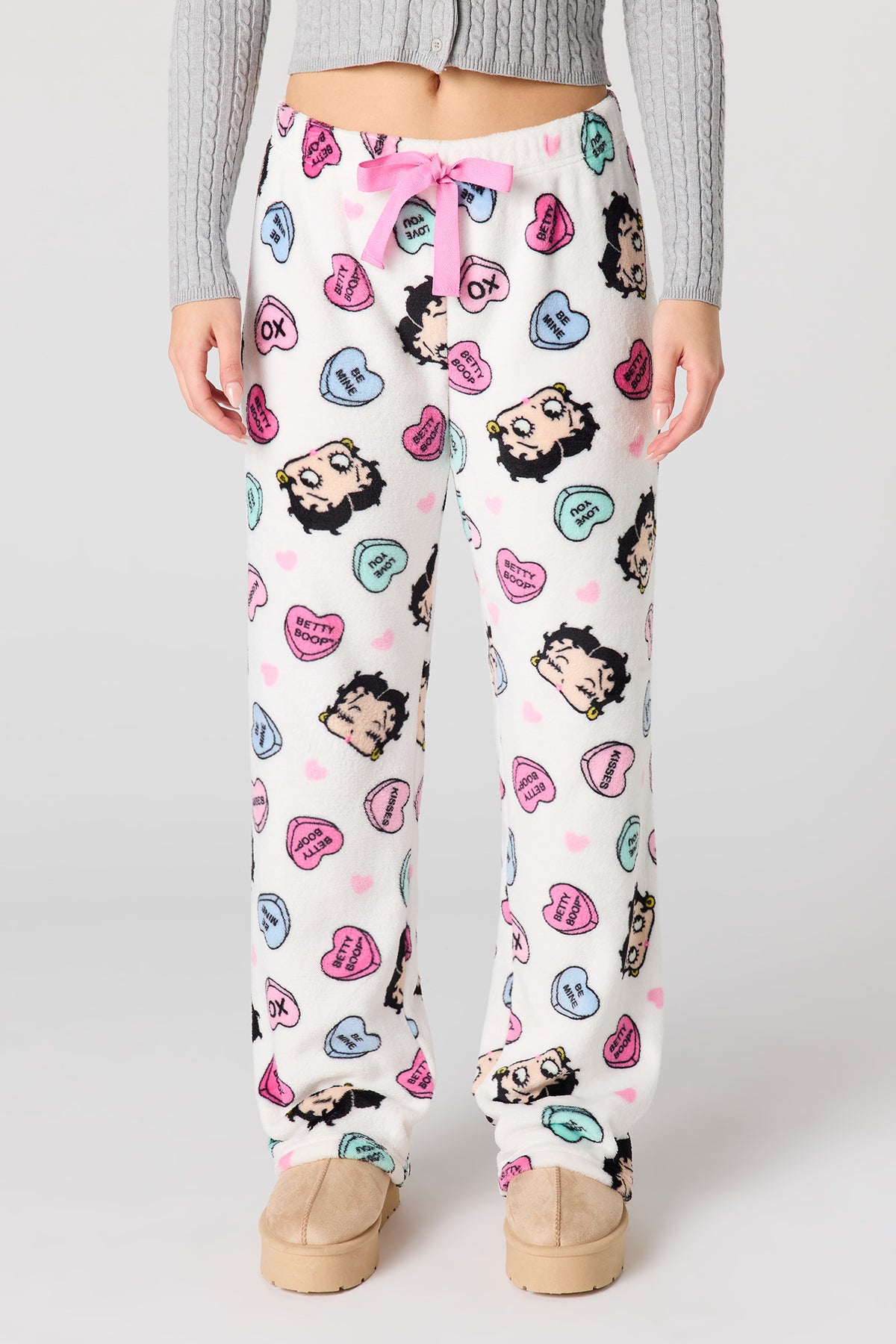 Alt View 2. Cartoon Print Plush Pajama Pant - White