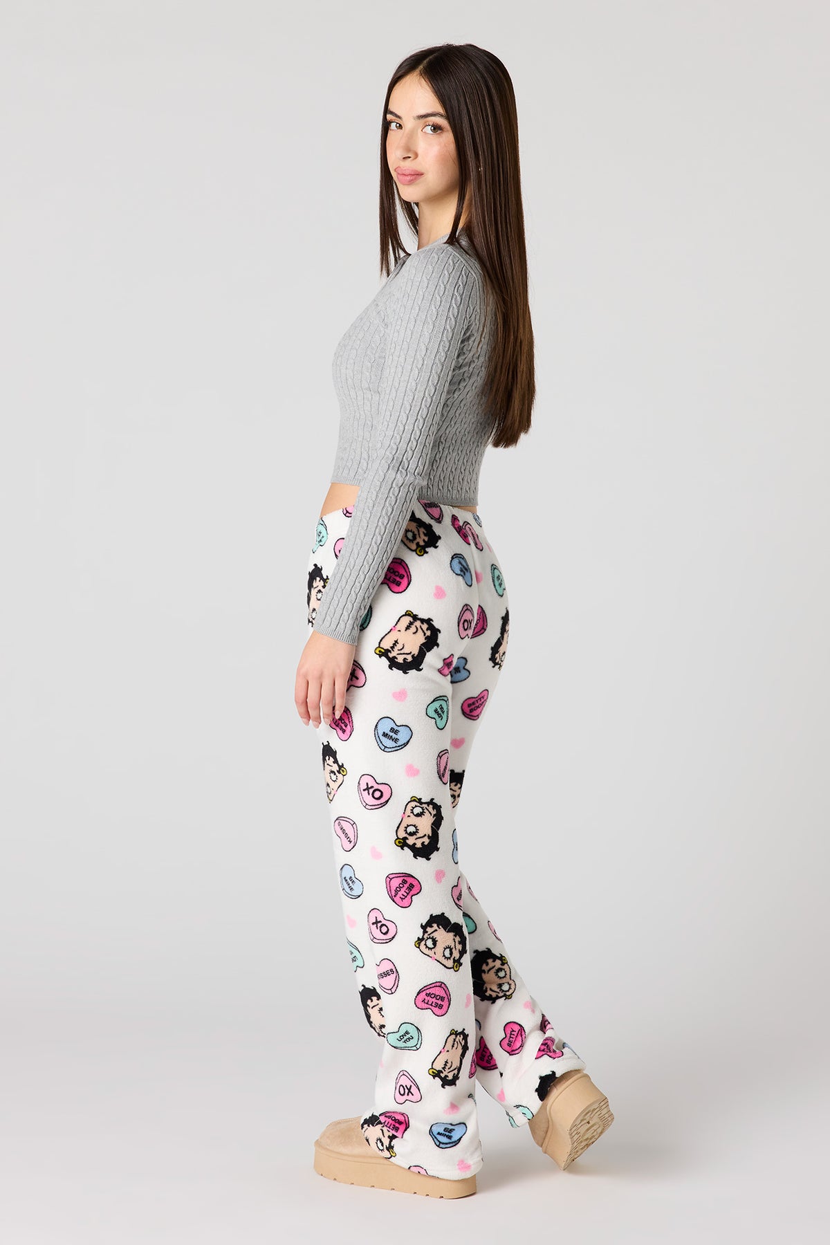 Alt View 3. Cartoon Print Plush Pajama Pant - White