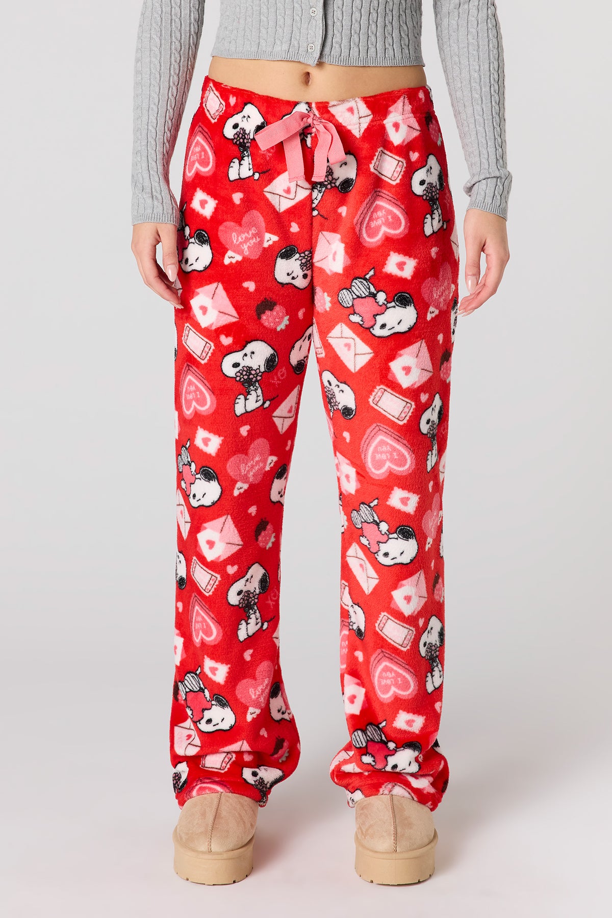 Alt View 2. Cartoon Print Plush Pajama Pant - Red