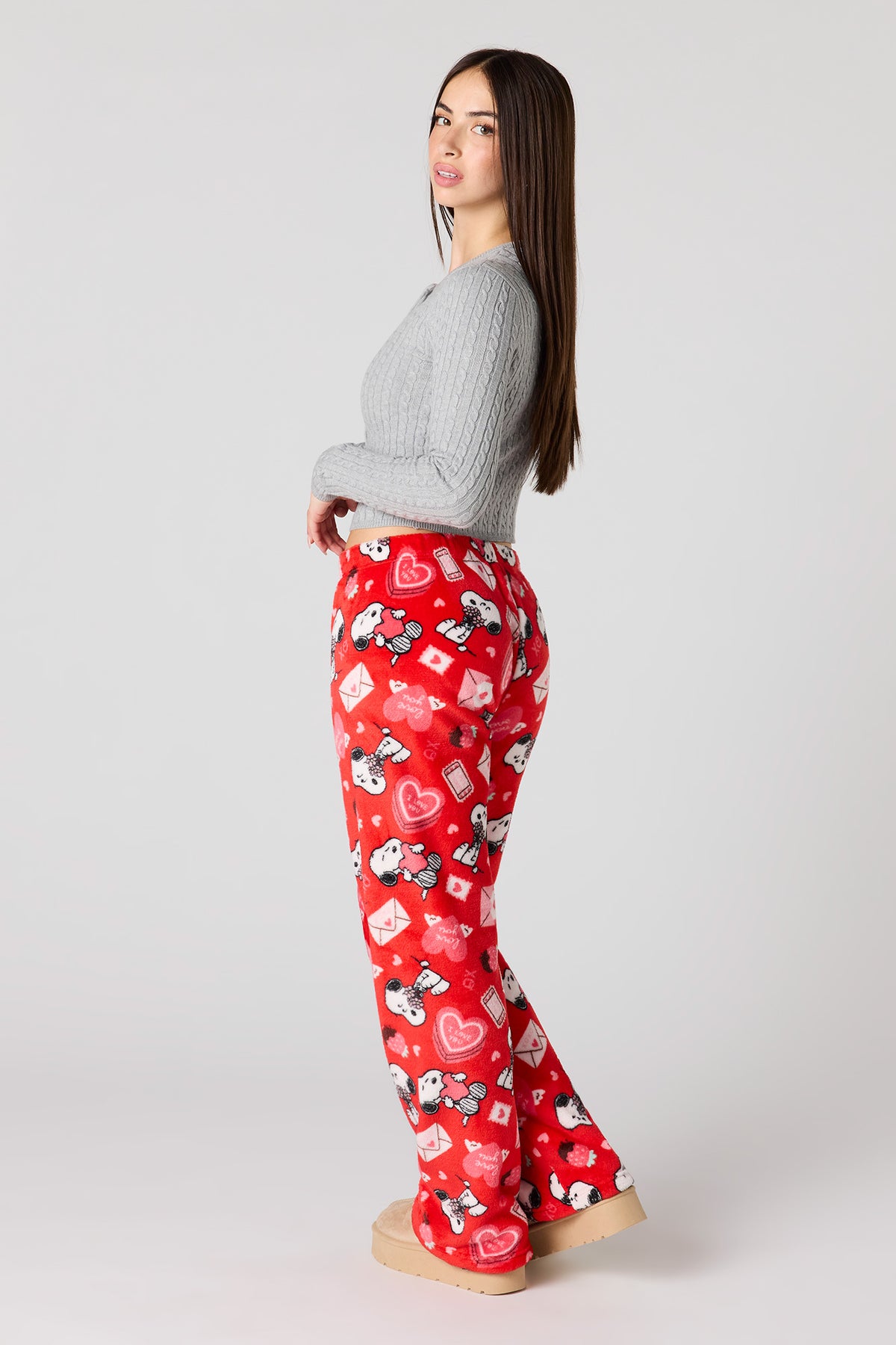 Alt View 3. Cartoon Print Plush Pajama Pant - Red