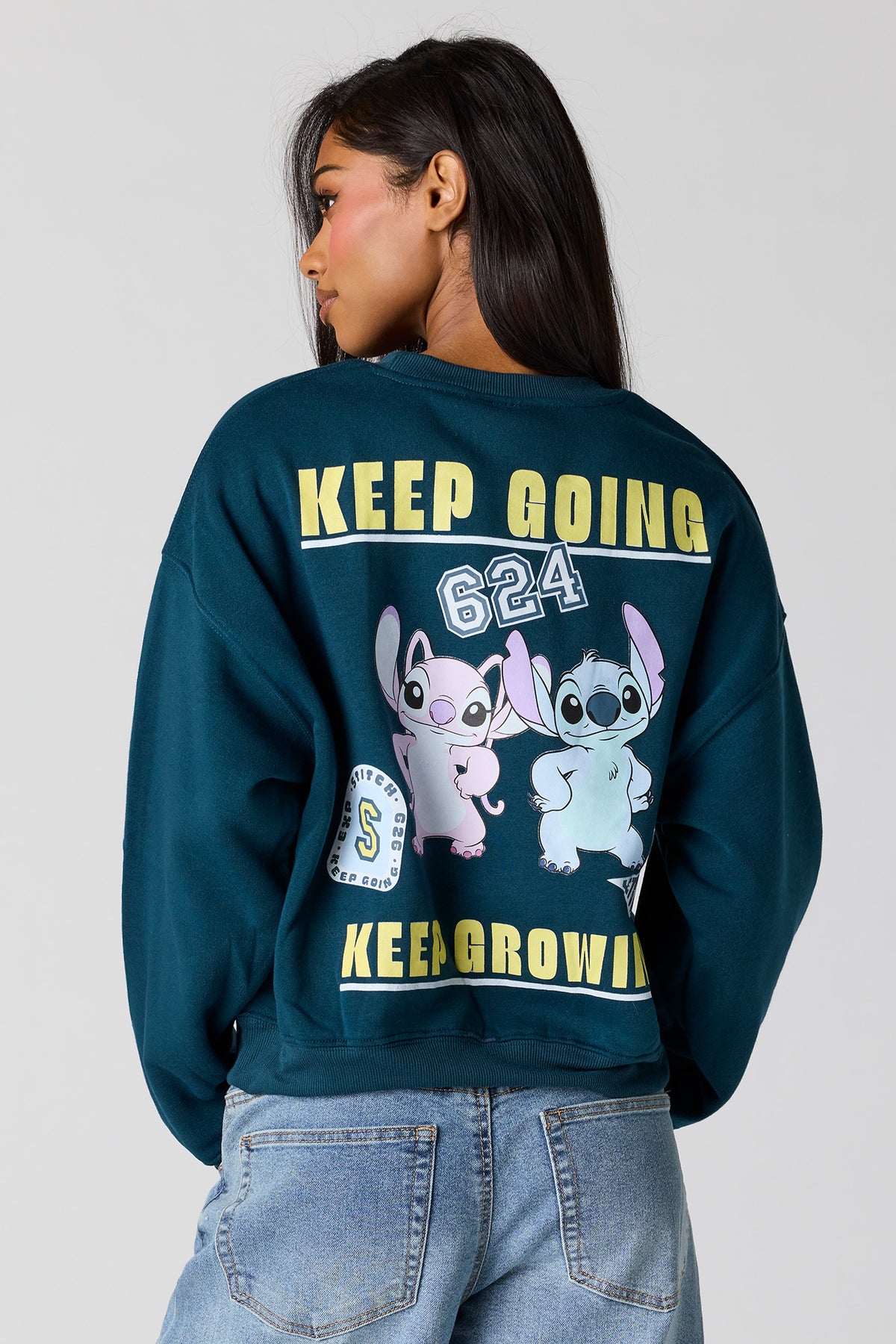 Stitch & Angel Graphic Fleece Sweatshirt - Navy
