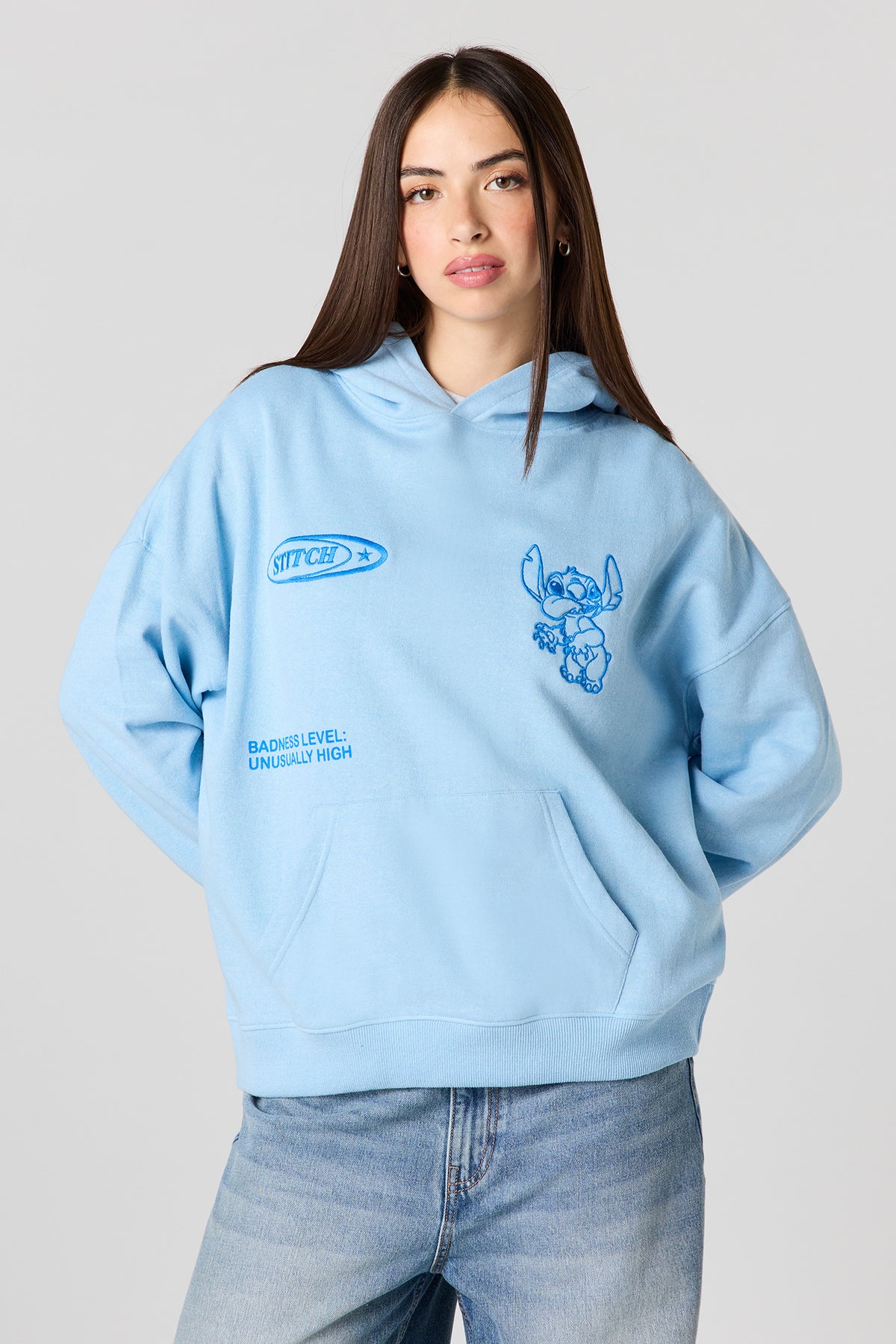 Alt View 2. Stitch Graphic Fleece Hoodie - Light Blue