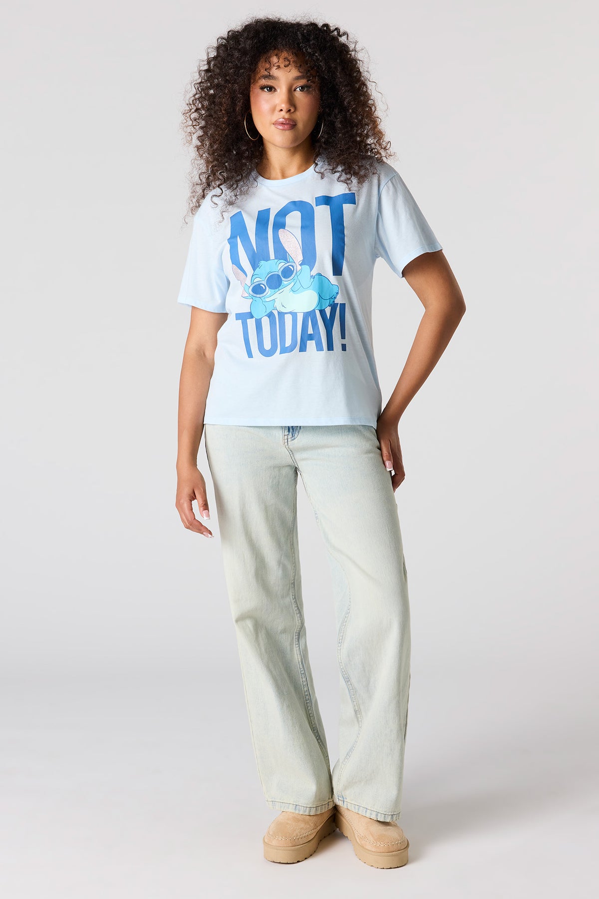 Alt View 3. Stitch Graphic Boyfriend T-Shirt - Light Blue