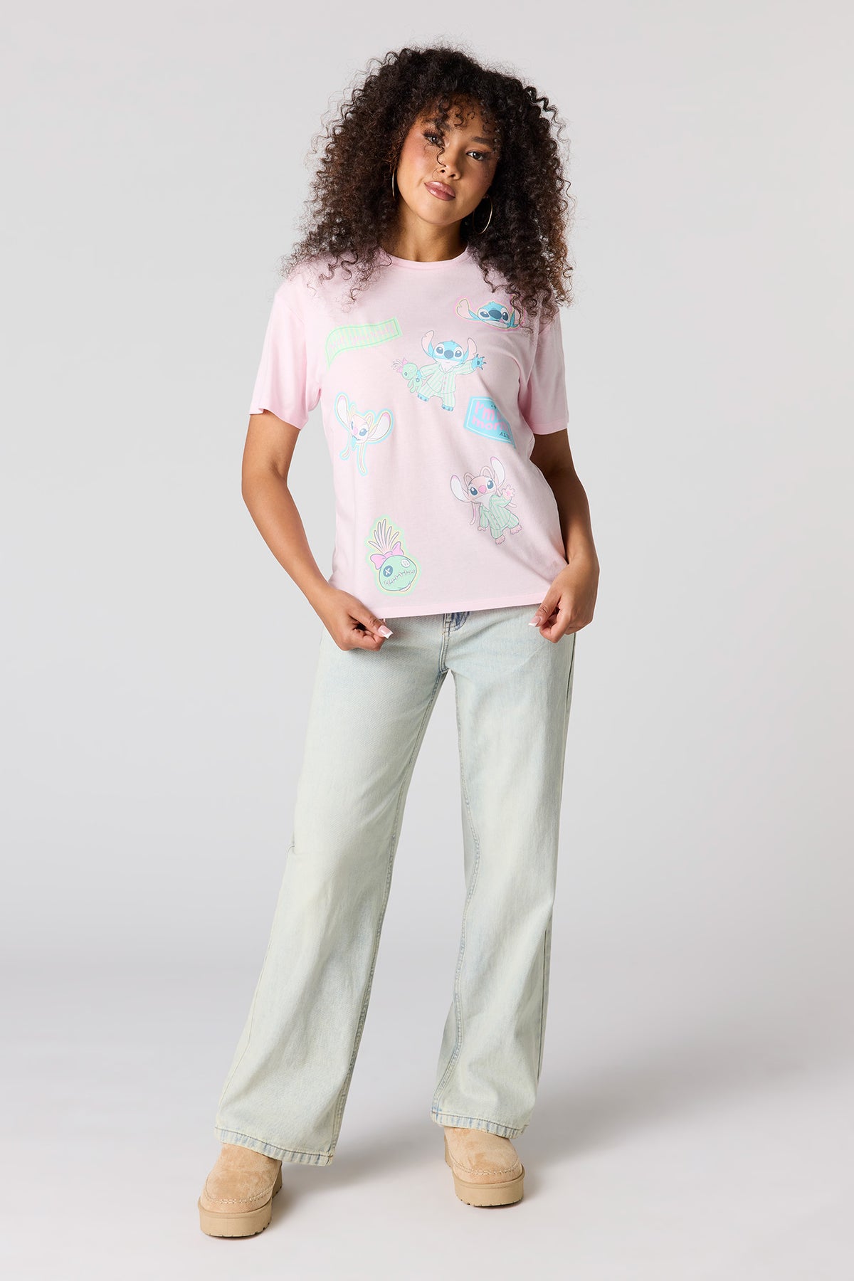 Alt View 3. Stitch Graphic Boyfriend T-Shirt - Light Pink