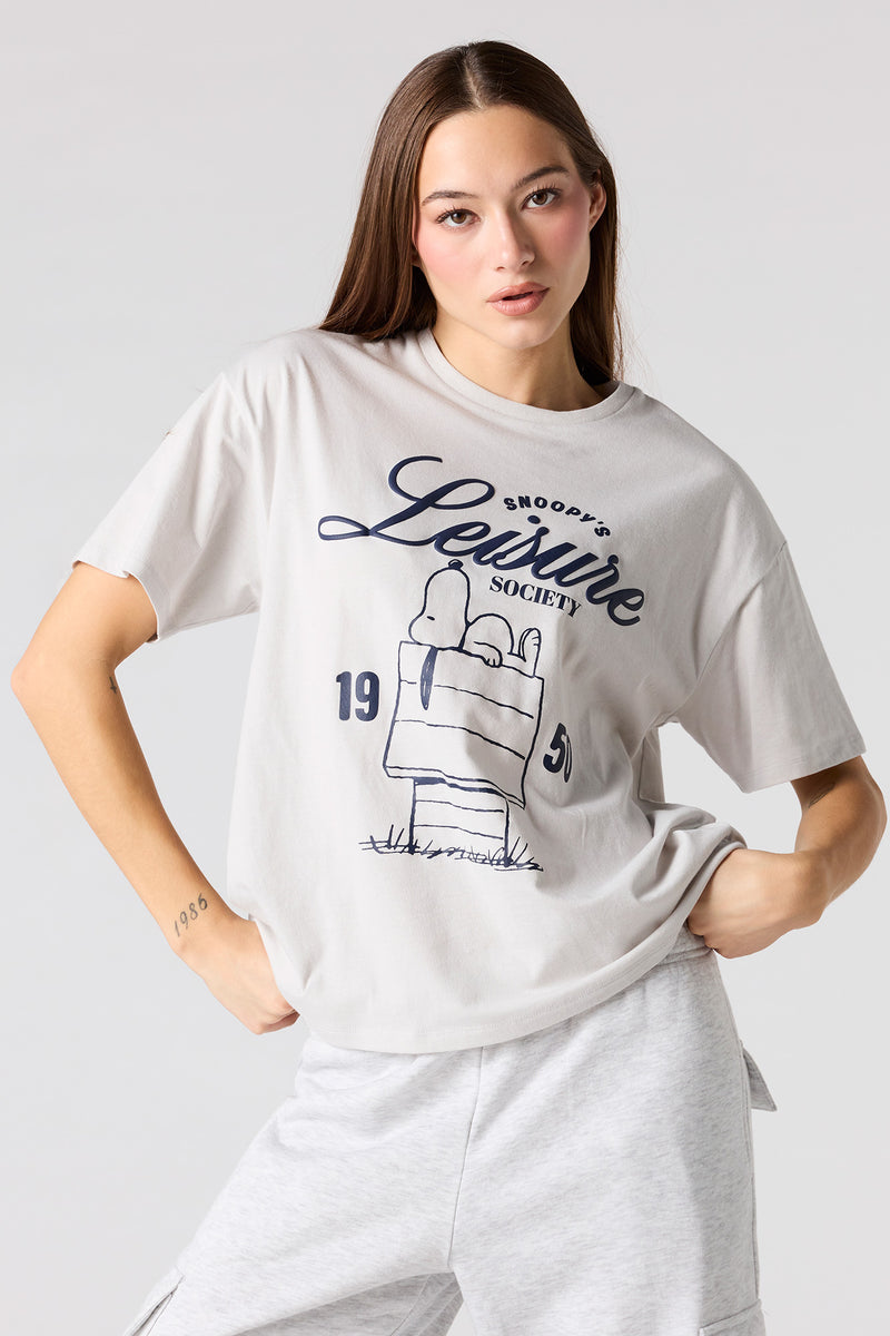 T-shirt de coupe garçonne à imprimé Snoopy en relief