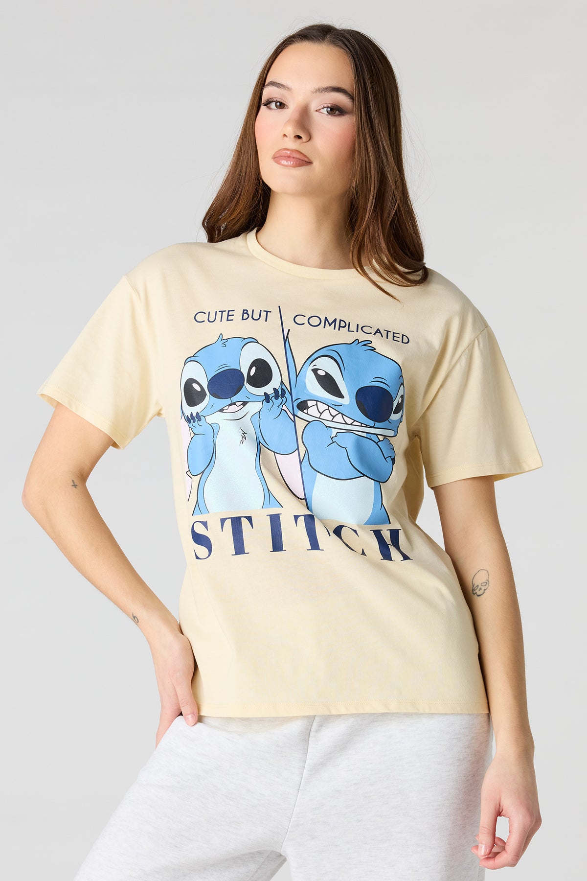 Stitch Graphic Boyfriend T-Shirt - Yellow