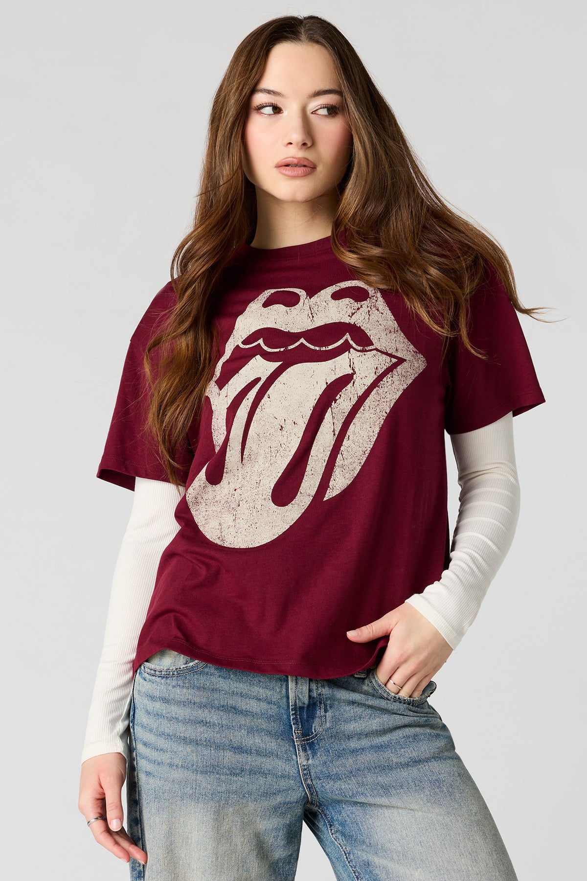 Alt View 2. The Rolling Stones Graphic Boyfriend T-Shirt - Burgundy