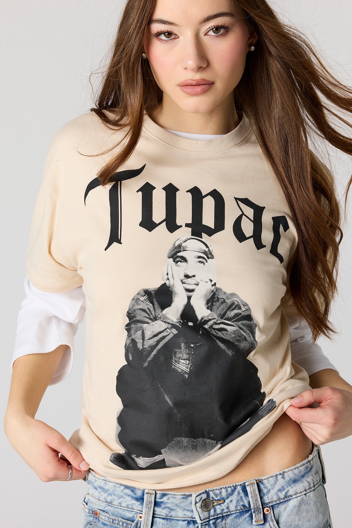 T-shirt de coupe garçonne à imprimé Tupac