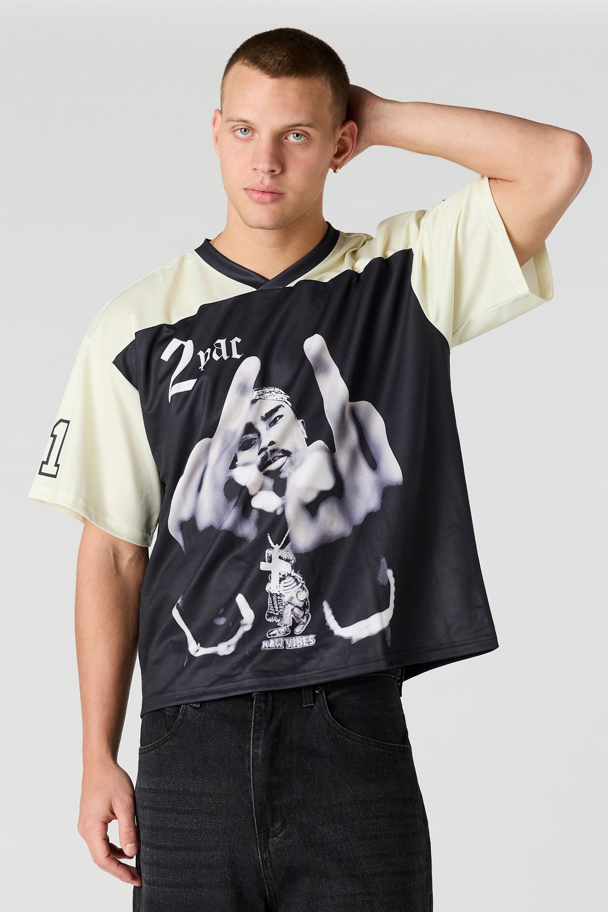 Jersey de football en filet à imprimé Tupac