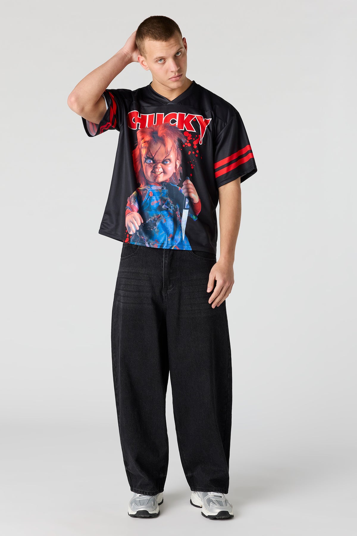Alt View 3. Chucky Mesh Football Jersey - Black