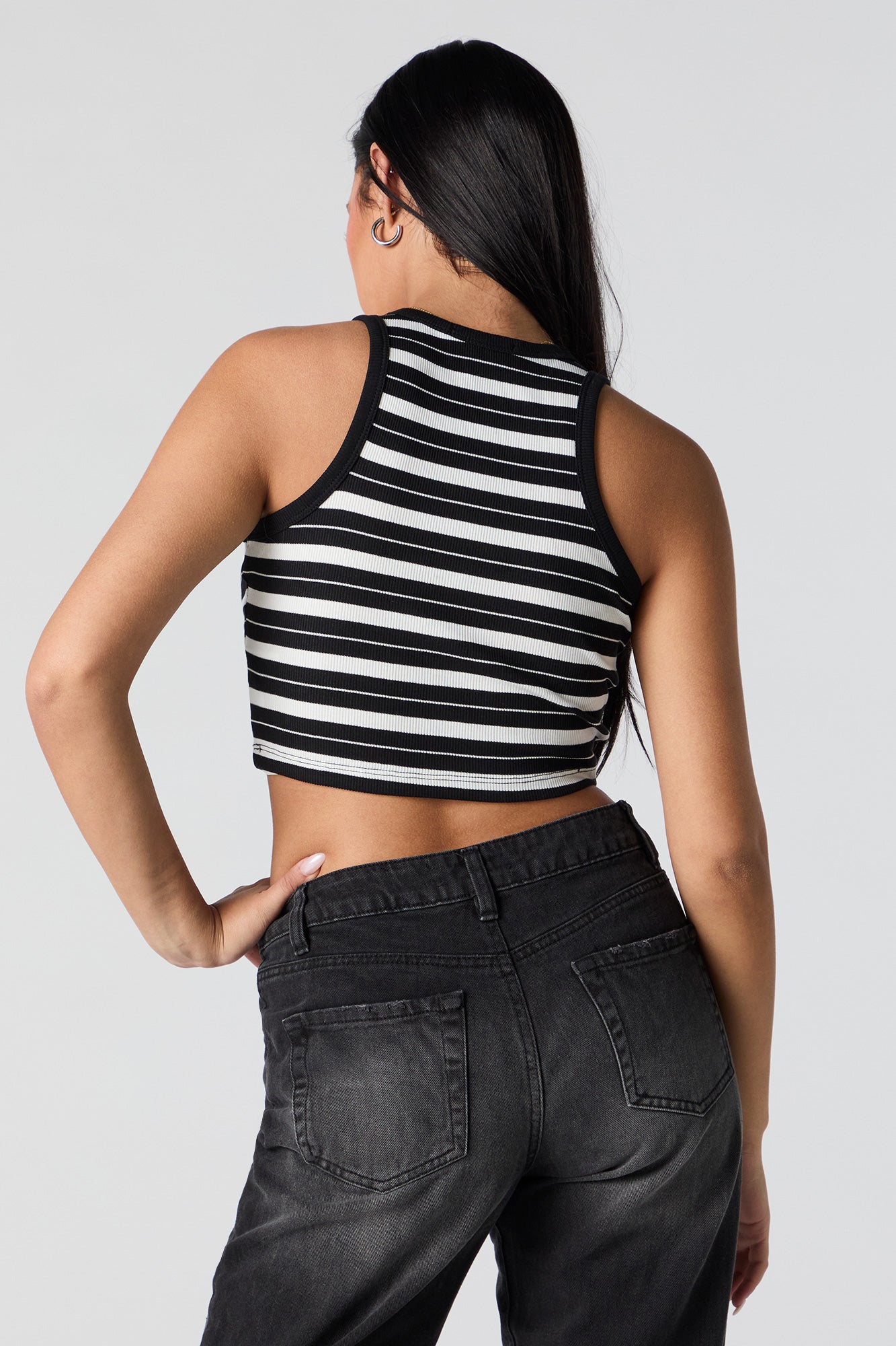 Striped Ribbed Cropped Tank