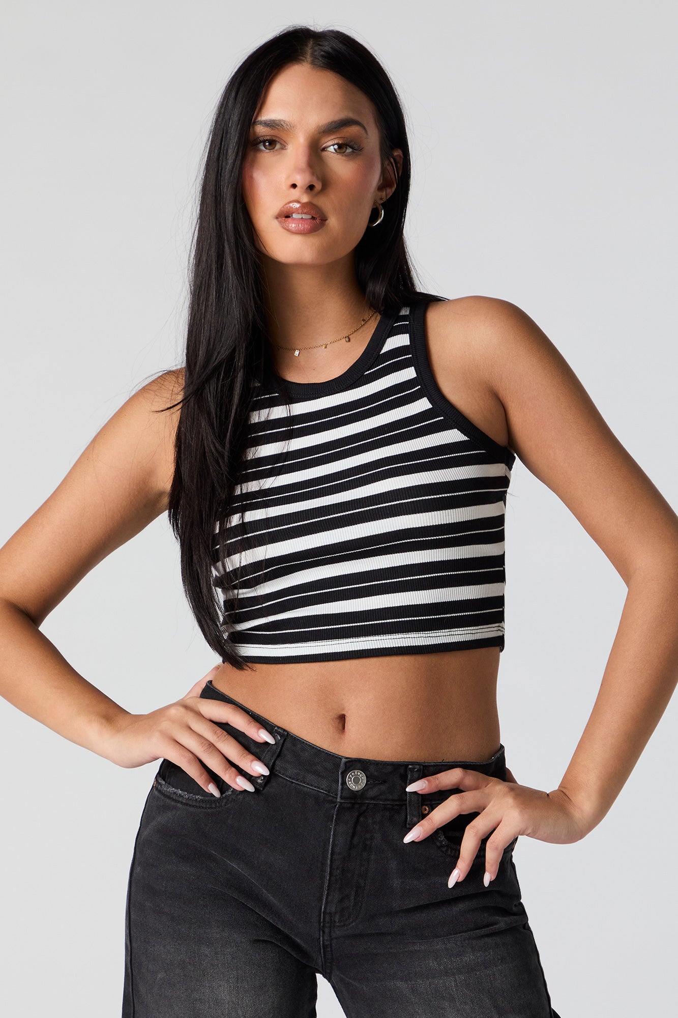 Striped Ribbed Cropped Tank