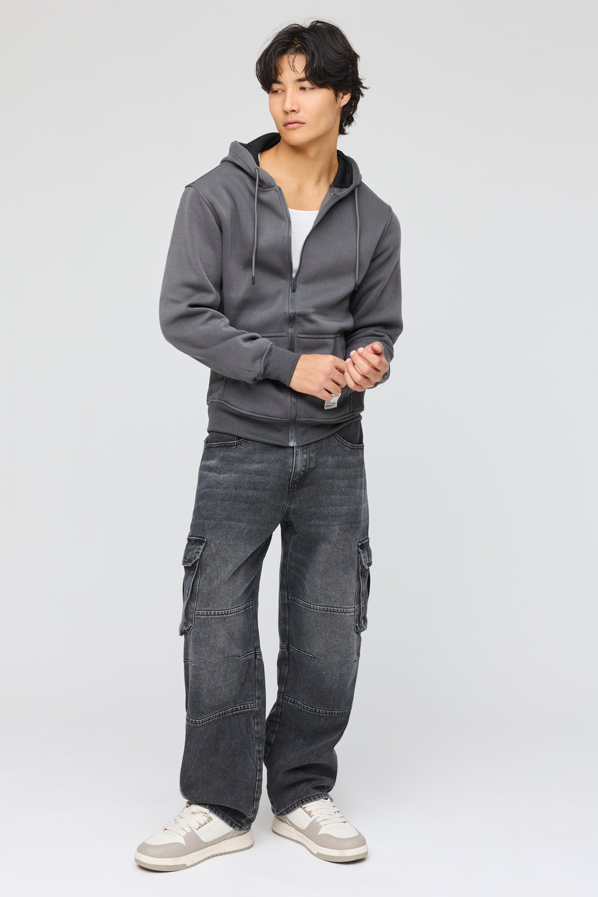 Alt View 3. Fleece Zip Hoodie - Dark Grey