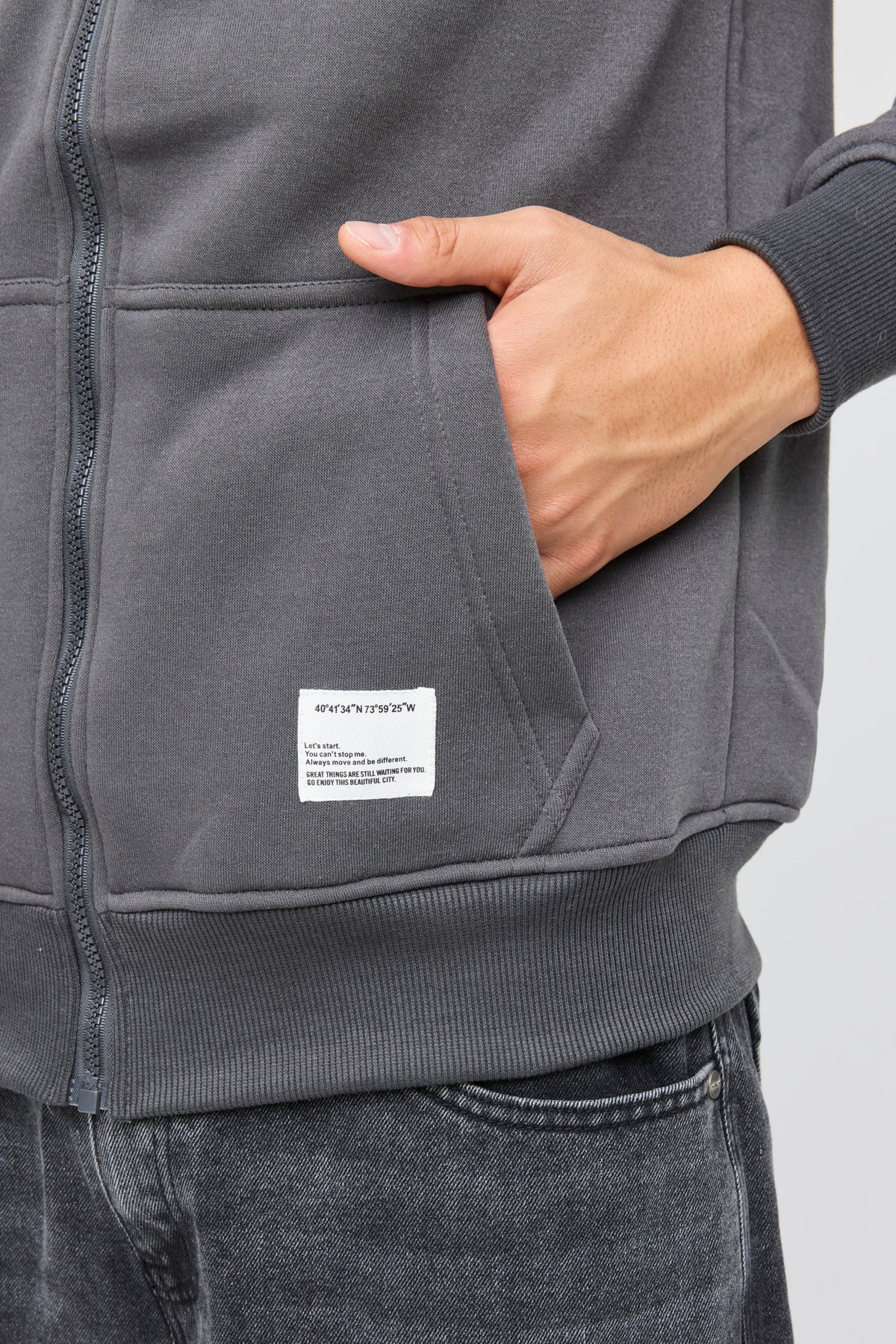 Alt View 4. Fleece Zip Hoodie - Dark Grey