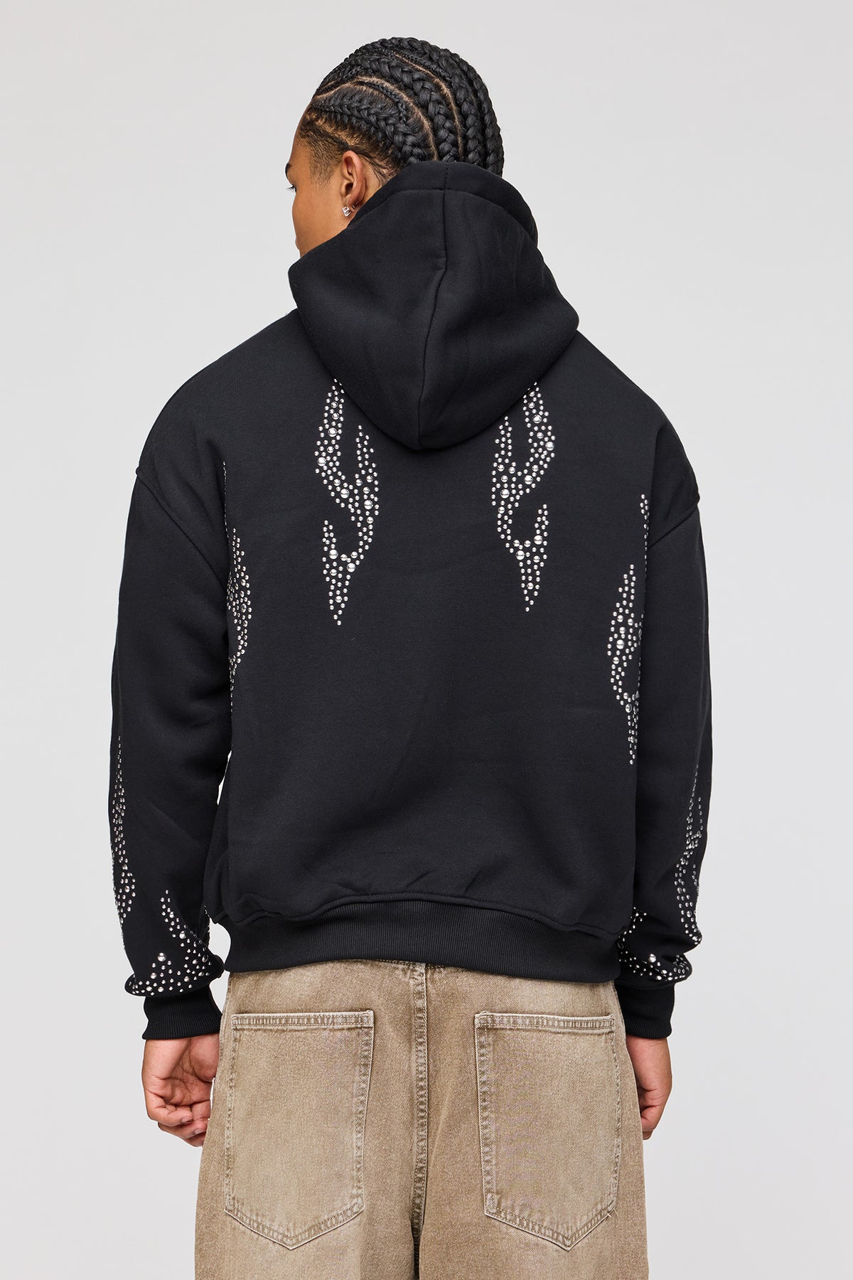 Alt View 2. Rhinestone Fleece Hoodie - Black
